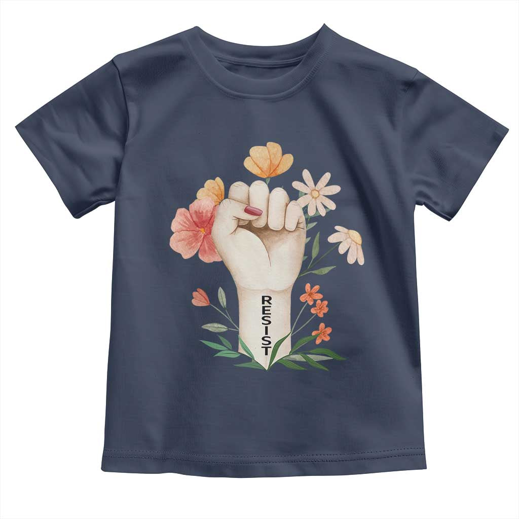 Empowered Women Toddler T Shirt Resist Raised Fist Retro Boho TS02 Navy Print Your Wear