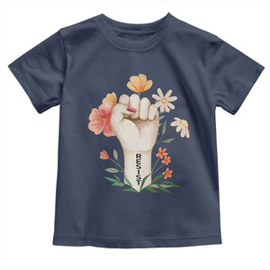 Empowered Women Toddler T Shirt Resist Raised Fist Retro Boho TS02 Navy Print Your Wear