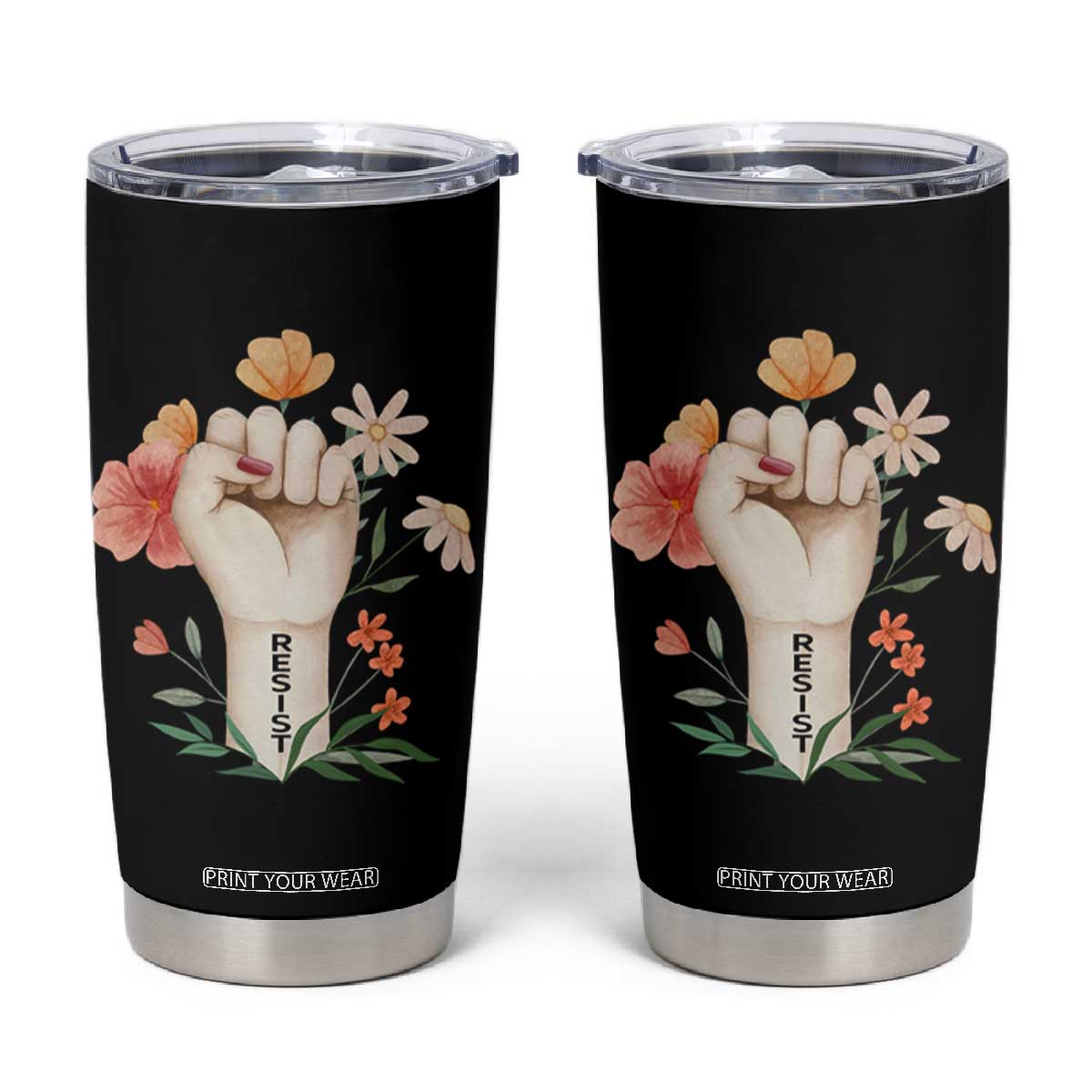 Empowered Women Tumbler Cup Resist Raised Fist Retro Boho TS02 Black Print Your Wear