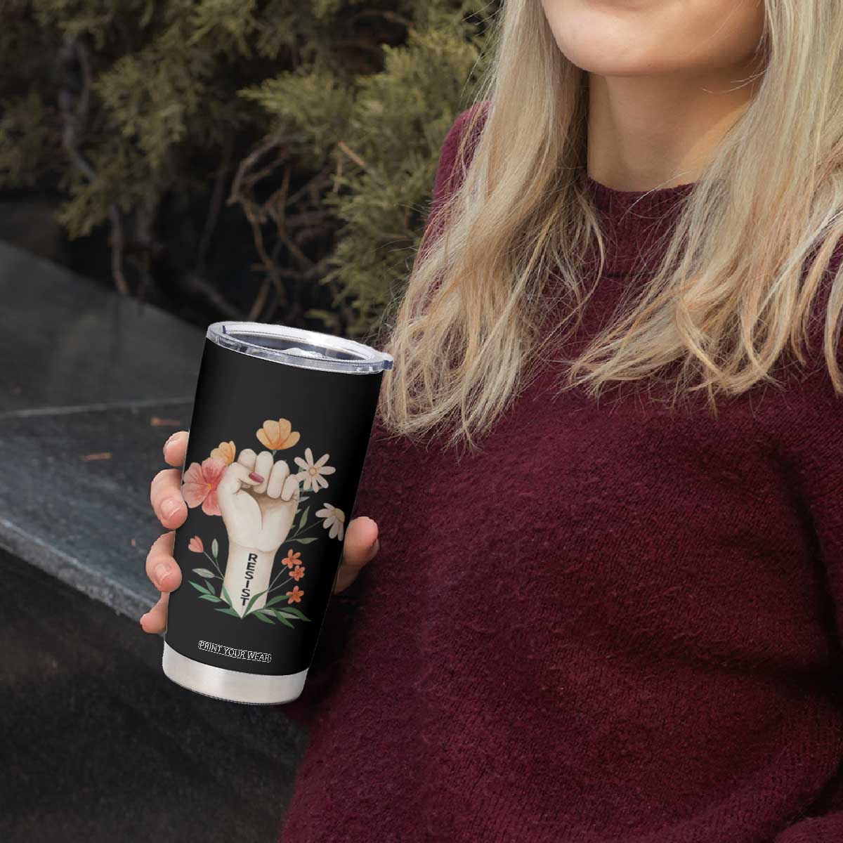 Empowered Women Tumbler Cup Resist Raised Fist Retro Boho TS02 Print Your Wear