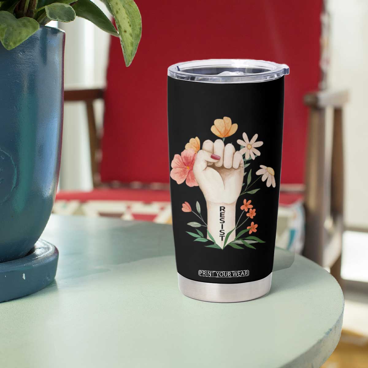 Empowered Women Tumbler Cup Resist Raised Fist Retro Boho TS02 Print Your Wear
