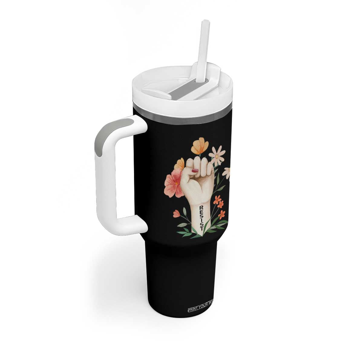 Empowered Women Tumbler With Handle Resist Raised Fist Retro Boho TS02 Print Your Wear