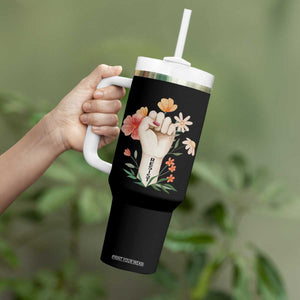 Empowered Women Tumbler With Handle Resist Raised Fist Retro Boho TS02 Print Your Wear