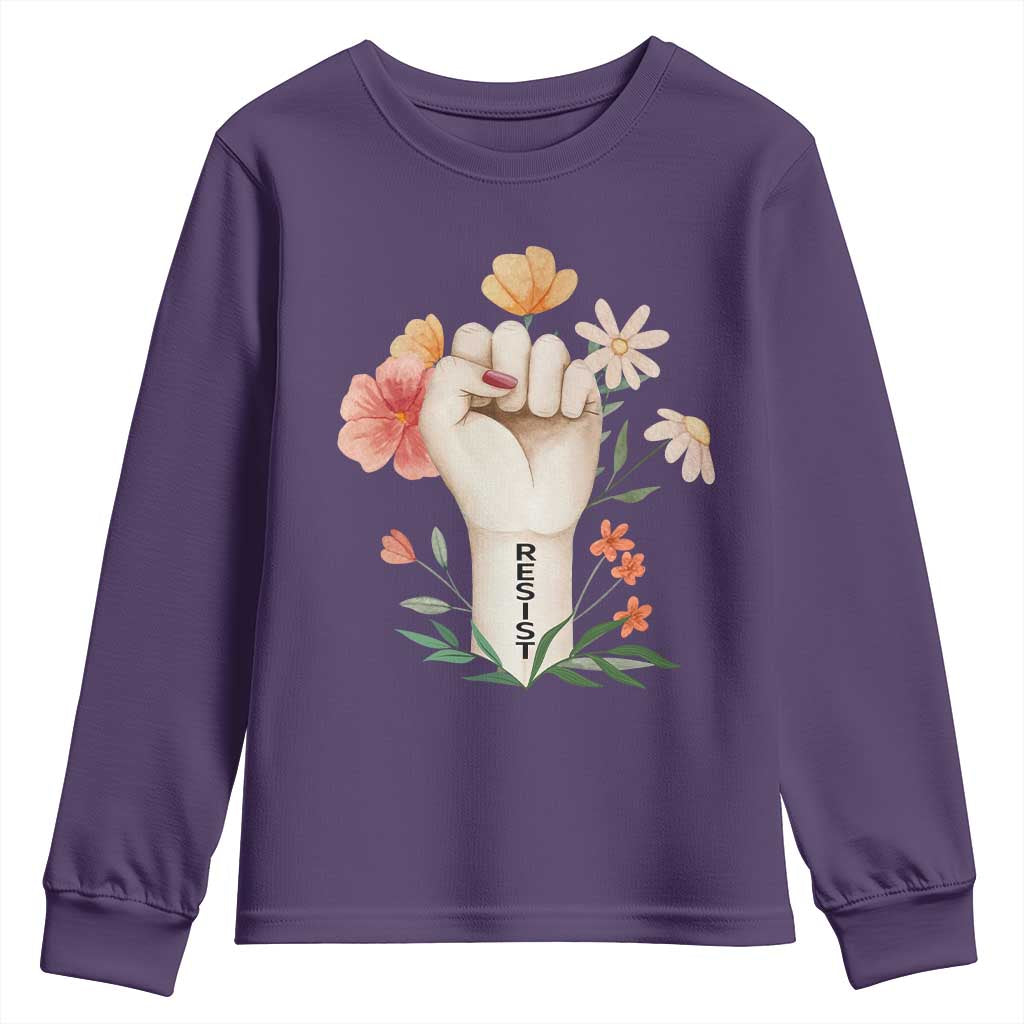 Empowered Women Youth Sweatshirt Resist Raised Fist Retro Boho TS02 Purple Print Your Wear