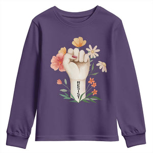 Empowered Women Youth Sweatshirt Resist Raised Fist Retro Boho TS02 Purple Print Your Wear