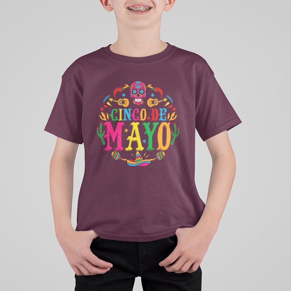 Funny Cinco De Mayo T Shirt For Kid Cinco De Mayo Mexican Fiesta 5 De Mayo Mexican Sugar Skull TS02 Maroon Printyourwear