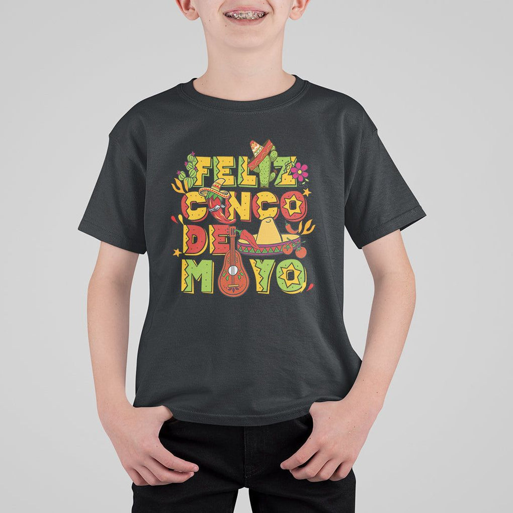 Funny Cinco De Mayo T Shirt For Kid Feliz Cinco De Mayo Mexican Fiesta Happy 5 De Mayo Party TS02 Black Printyourwear