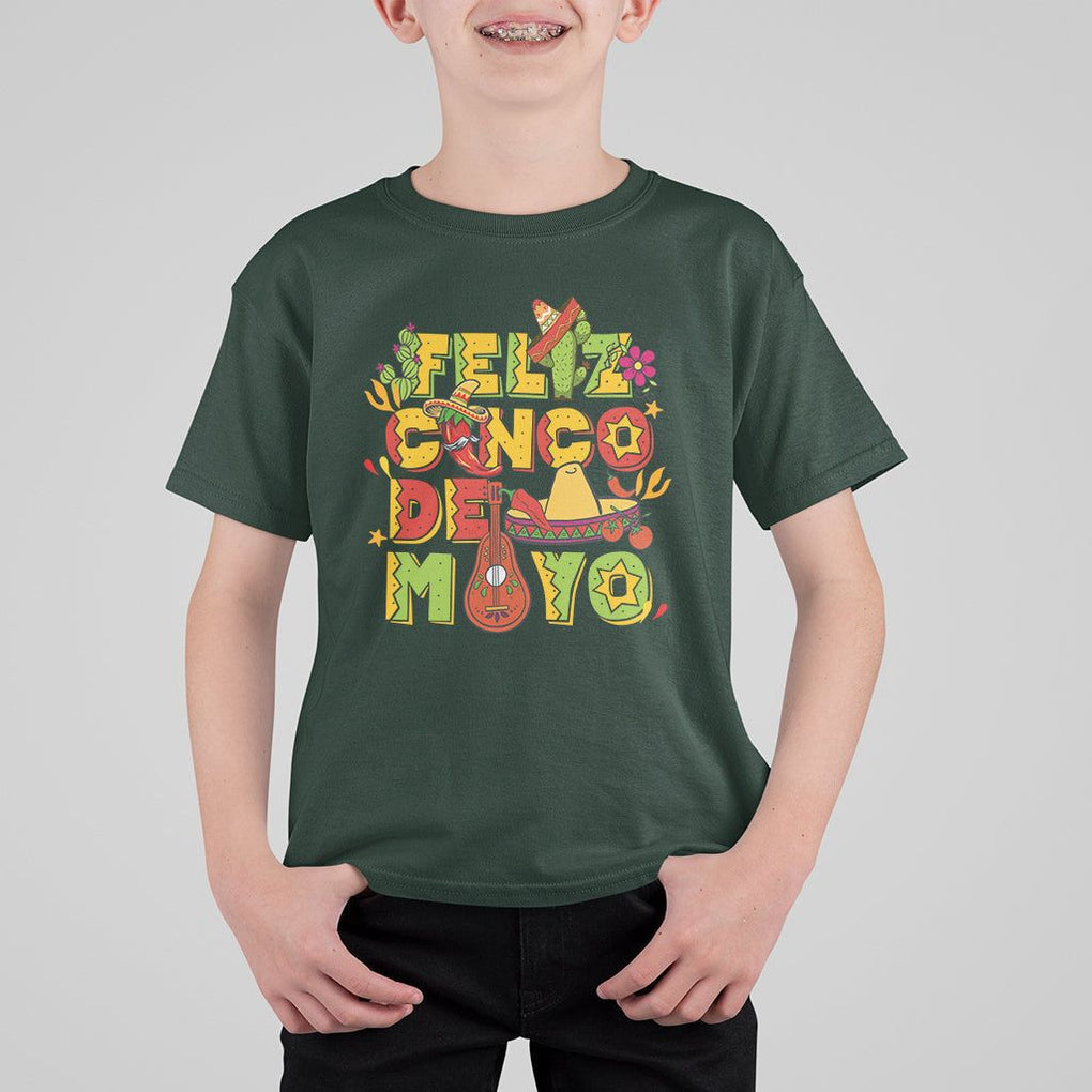 Funny Cinco De Mayo T Shirt For Kid Feliz Cinco De Mayo Mexican Fiesta Happy 5 De Mayo Party TS02 Dark Forest Green Printyourwear