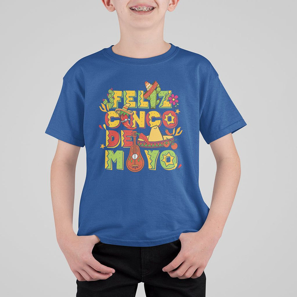 Funny Cinco De Mayo T Shirt For Kid Feliz Cinco De Mayo Mexican Fiesta Happy 5 De Mayo Party TS02 Royal Blue Printyourwear