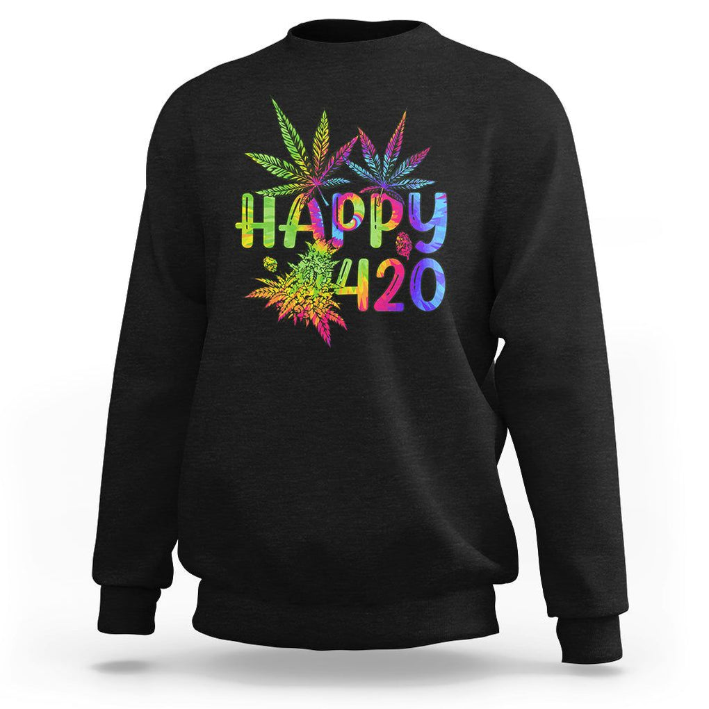 Happy 420 Sweatshirt Happy 420 Day Cannabis Weed Marijuana Leaf Lovers Men Women TS02 Black Printyourwear