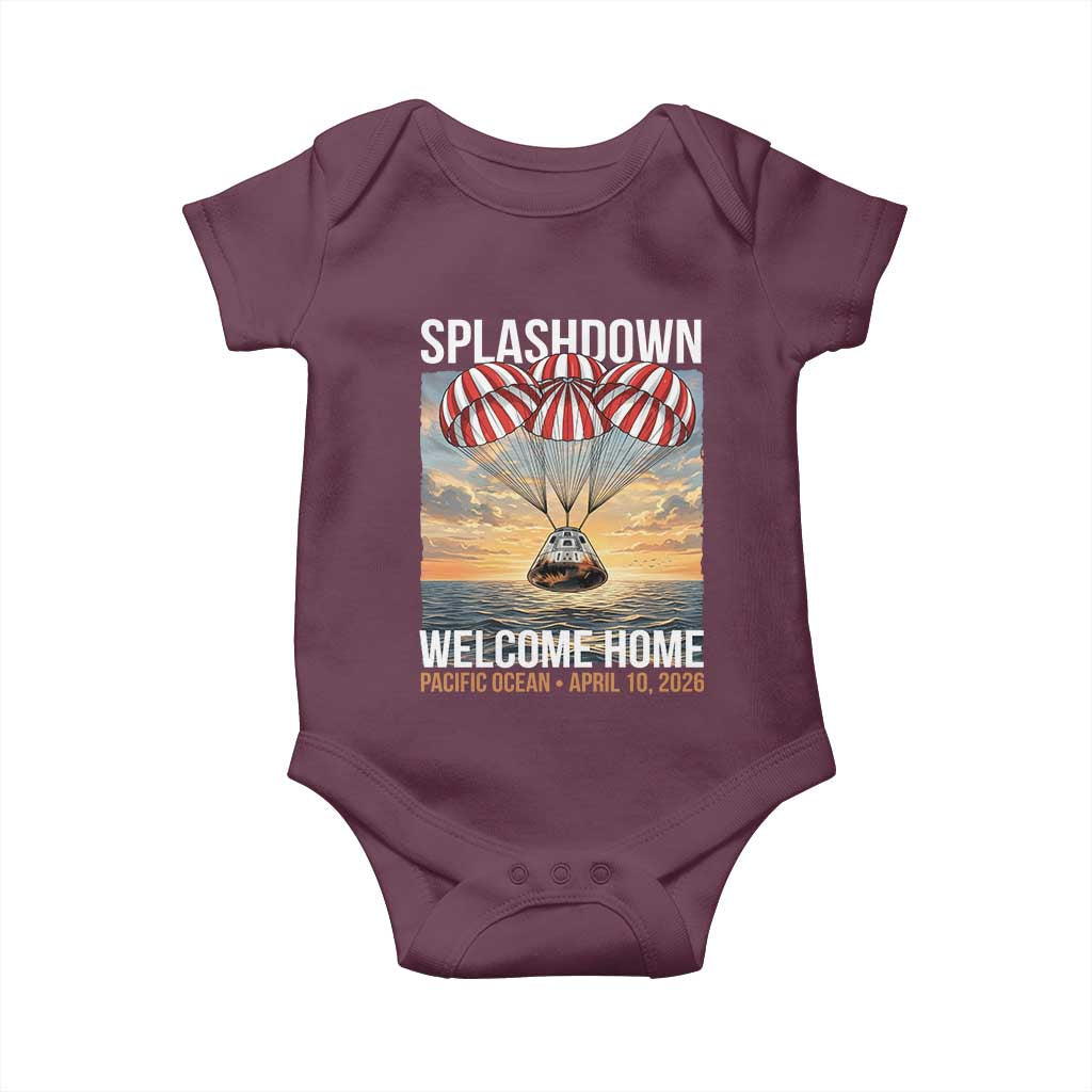 2026 Lunar Mission Splashdown Welcome Home Baby Onesie Pacific Ocean April 10 Vintage Capsule Recovery Graphic TS02 Maroon Print Your Wear
