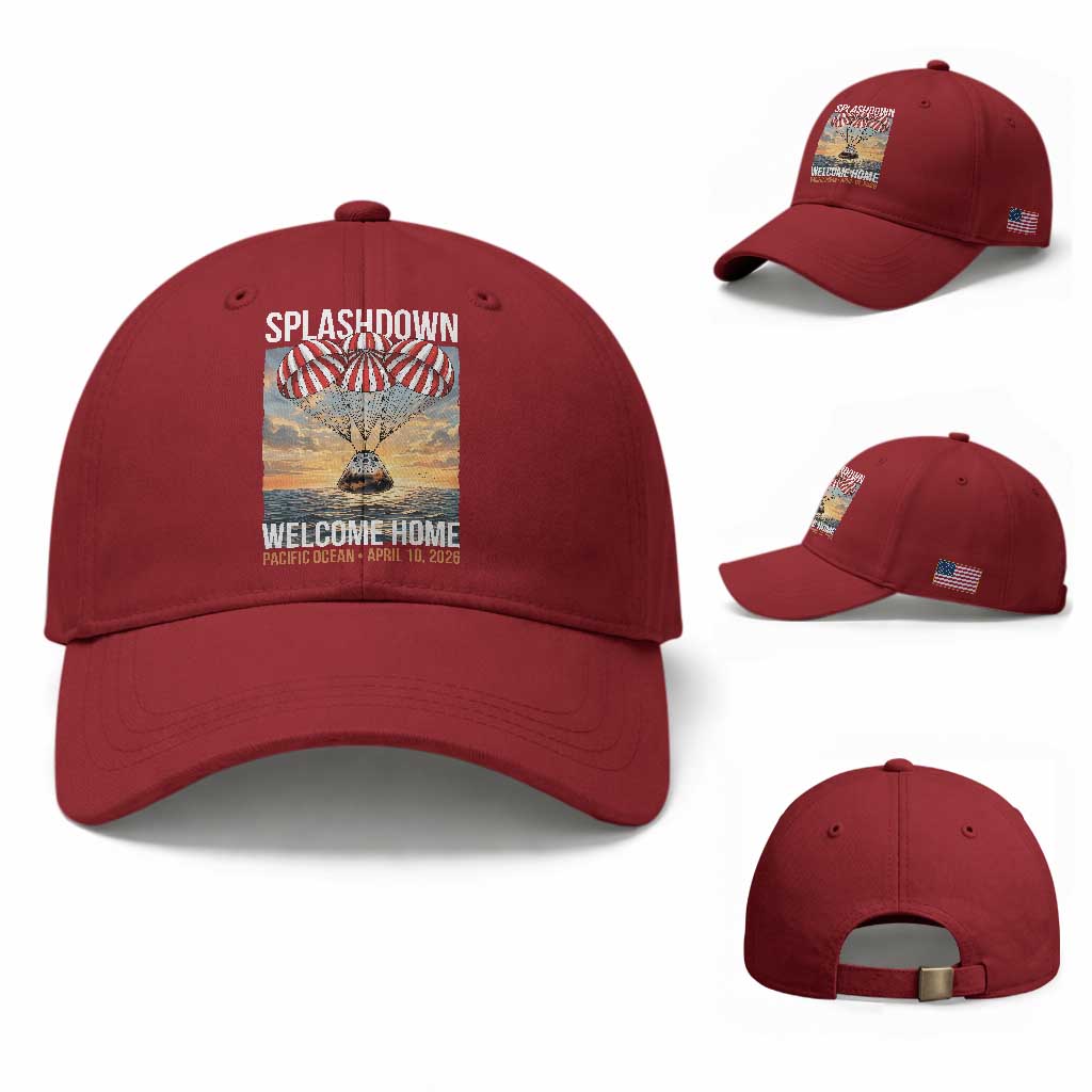 2026 Lunar Mission Splashdown Welcome Home Baseball Cap Pacific Ocean April 10 Vintage Capsule Recovery Graphic TS02 Baseball Cap Universal Fit Cherry Red Print Your Wear