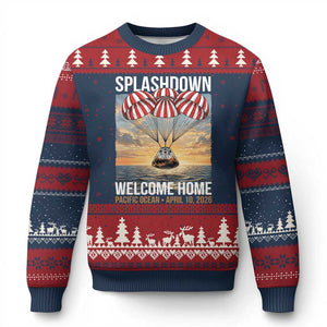 2026 Lunar Mission Splashdown Welcome Home Ugly Christmas Sweater Pacific Ocean April 10 Vintage Capsule Recovery Graphic TS02 Navy Red Print Your Wear
