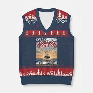 2026 Lunar Mission Splashdown Welcome Home V-Neck Knit Sweater Vest Pacific Ocean April 10 Vintage Capsule Recovery Graphic TS02 Navy Red Print Your Wear