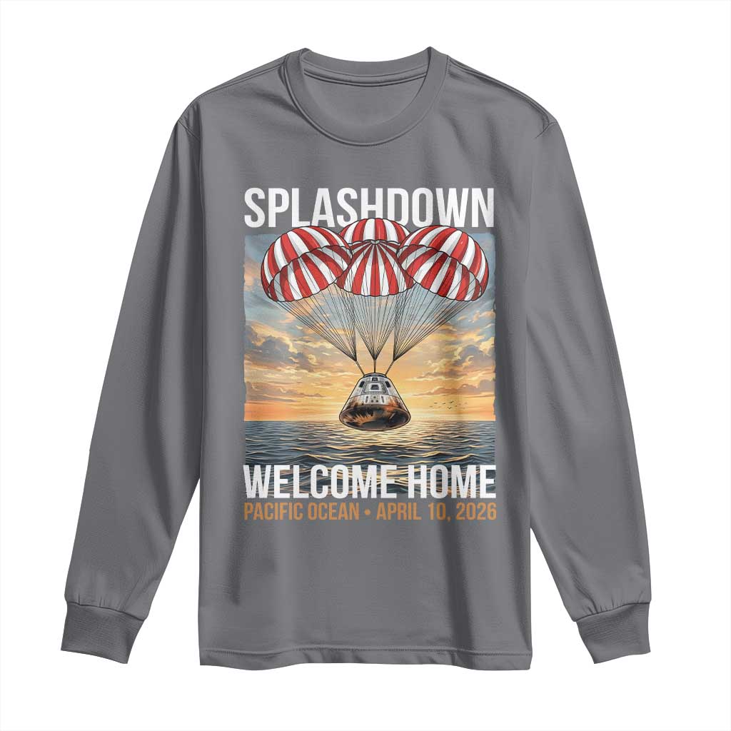 2026 Lunar Mission Splashdown Welcome Home Long Sleeve Shirt Pacific Ocean April 10 Vintage Capsule Recovery Graphic TS02 Charcoal Print Your Wear