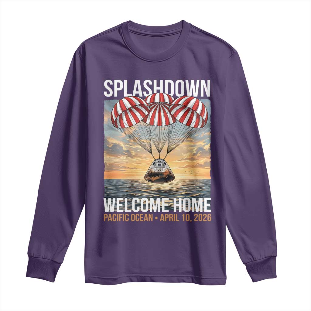 2026 Lunar Mission Splashdown Welcome Home Long Sleeve Shirt Pacific Ocean April 10 Vintage Capsule Recovery Graphic TS02 Purple Print Your Wear