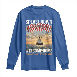 2026 Lunar Mission Splashdown Welcome Home Long Sleeve Shirt Pacific Ocean April 10 Vintage Capsule Recovery Graphic TS02 Royal Blue Print Your Wear
