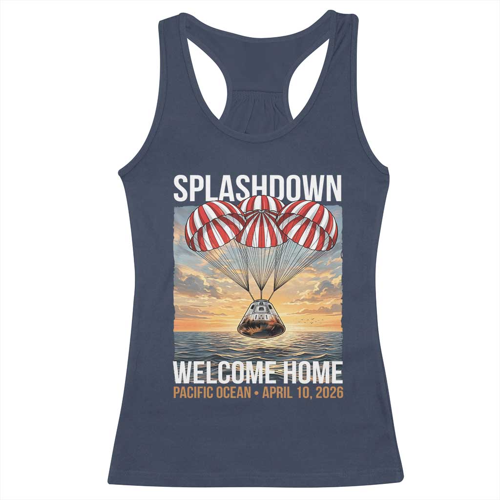 2026 Lunar Mission Splashdown Welcome Home Racerback Tank Top Pacific Ocean April 10 Vintage Capsule Recovery Graphic TS02 Navy Print Your Wear