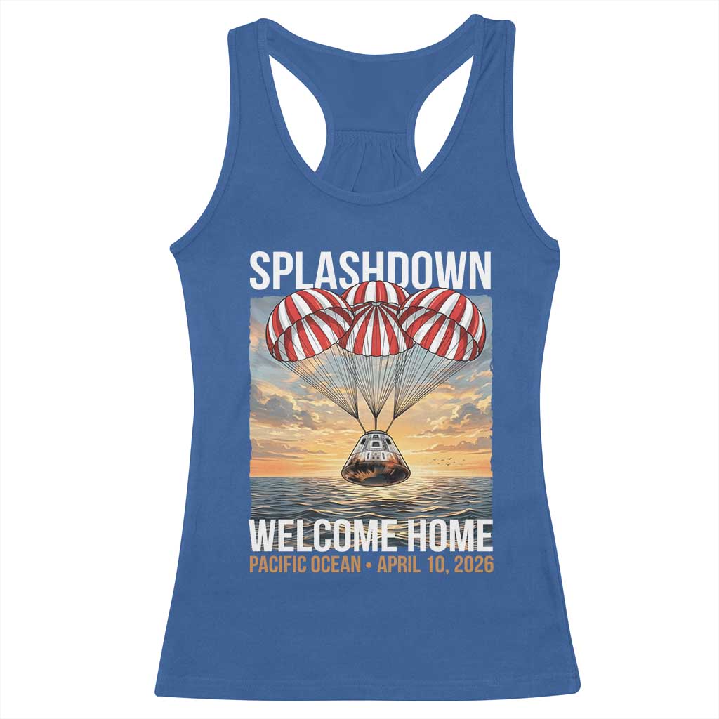 2026 Lunar Mission Splashdown Welcome Home Racerback Tank Top Pacific Ocean April 10 Vintage Capsule Recovery Graphic TS02 Royal Blue Print Your Wear
