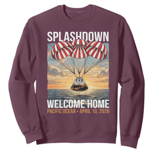 2026 Lunar Mission Splashdown Welcome Home Sweatshirt Pacific Ocean April 10 Vintage Capsule Recovery Graphic TS02 Maroon Print Your Wear