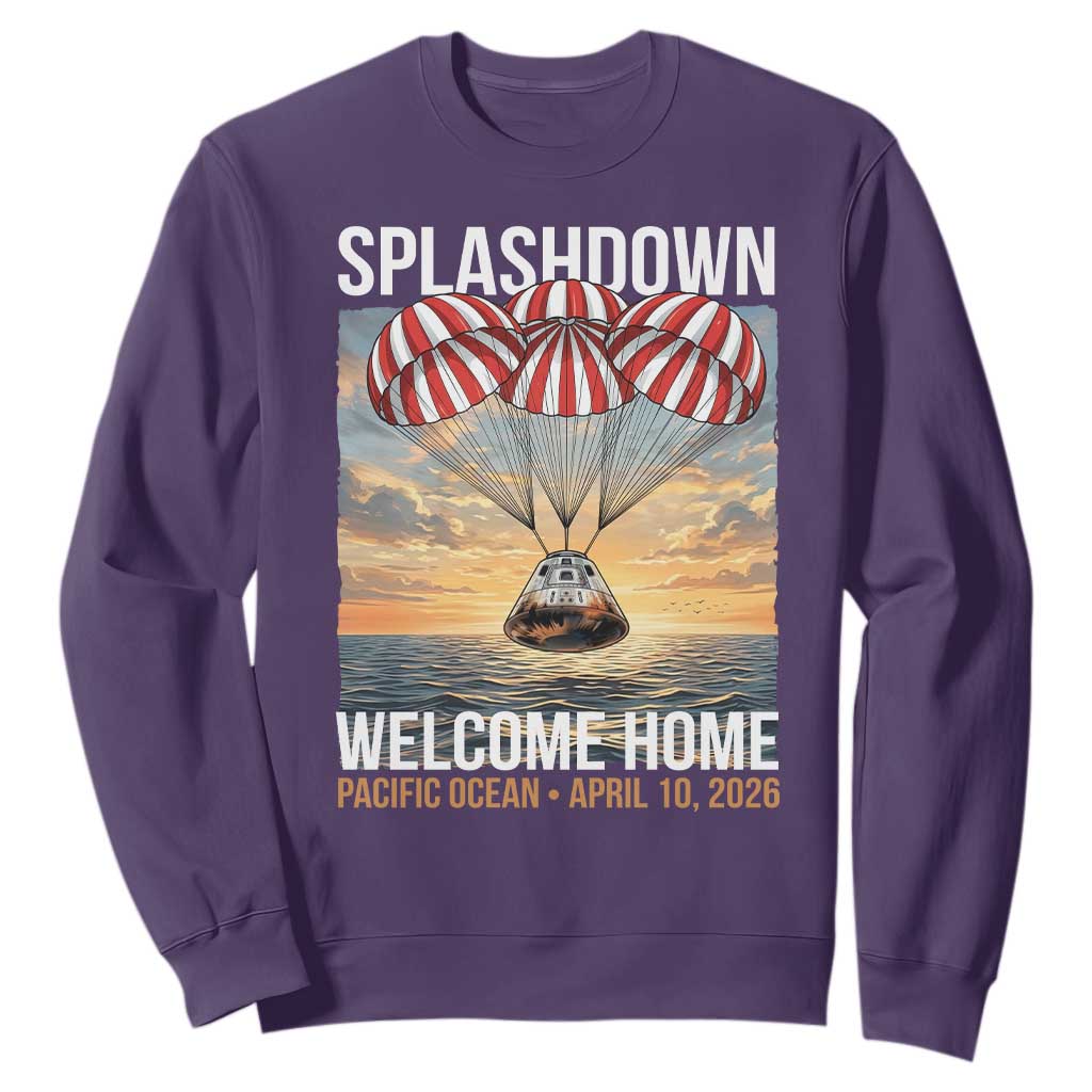 2026 Lunar Mission Splashdown Welcome Home Sweatshirt Pacific Ocean April 10 Vintage Capsule Recovery Graphic TS02 Purple Print Your Wear