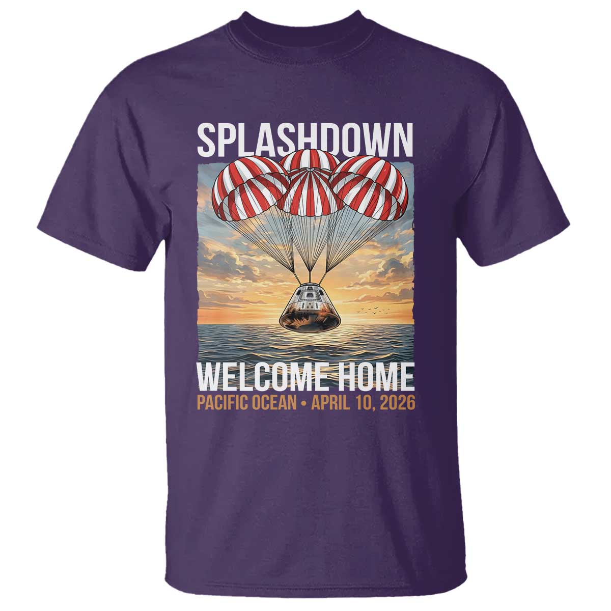 2026 Lunar Mission Splashdown Welcome Home T Shirt Pacific Ocean April 10 Vintage Capsule Recovery Graphic TS02 Purple Print Your Wear
