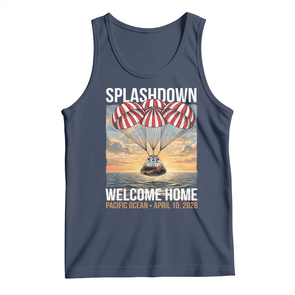 2026 Lunar Mission Splashdown Welcome Home Tank Top Pacific Ocean April 10 Vintage Capsule Recovery Graphic TS02 Navy Print Your Wear