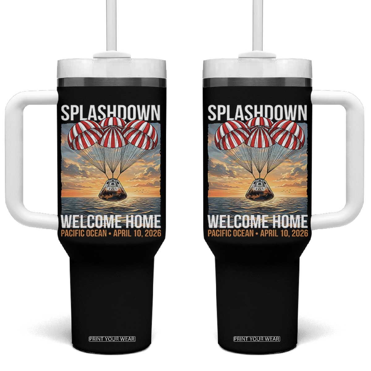 2026 Lunar Mission Splashdown Welcome Home Tumbler With Handle Pacific Ocean April 10 Vintage Capsule Recovery Graphic TS02 One Size: 40 oz Black Print Your Wear