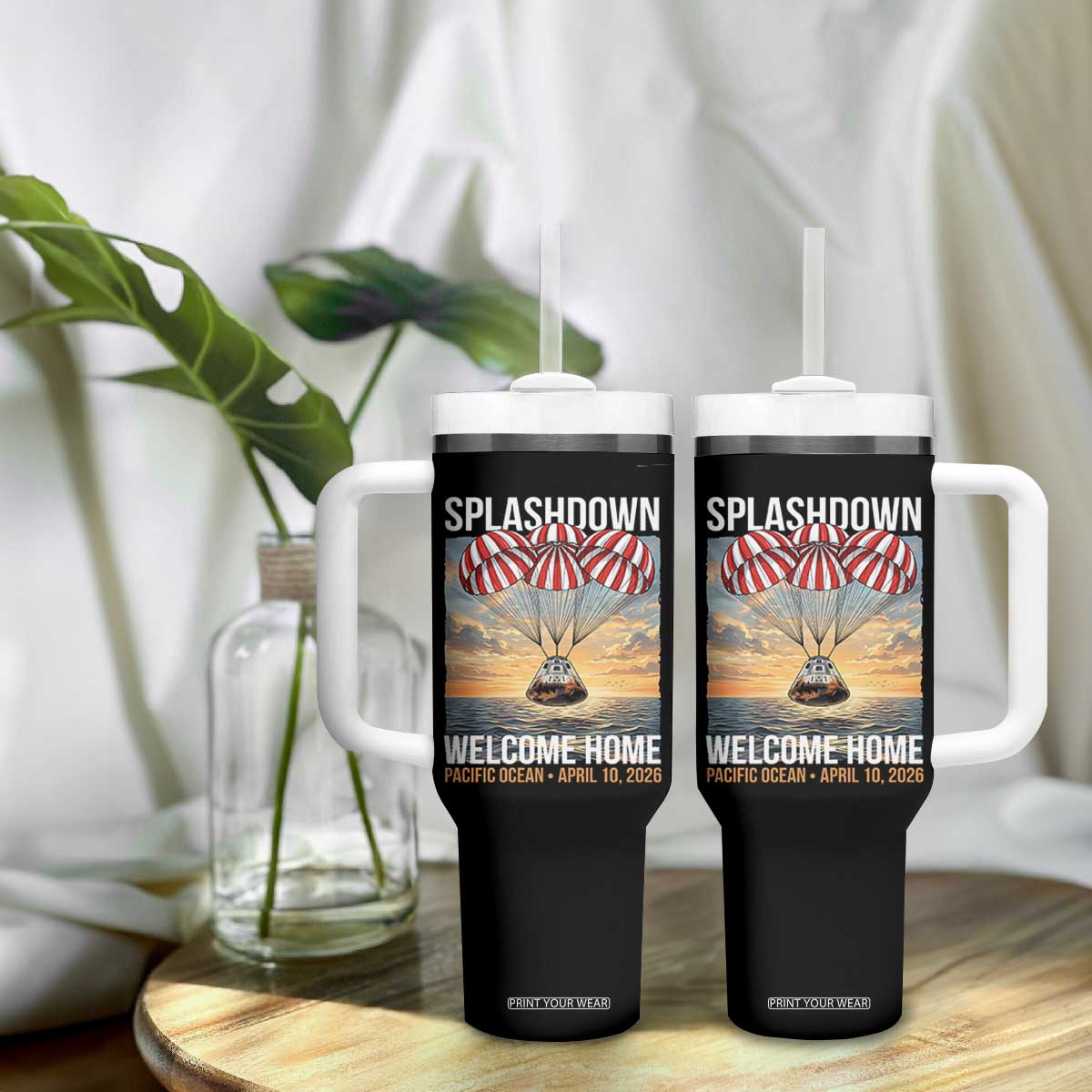 2026 Lunar Mission Splashdown Welcome Home Tumbler With Handle Pacific Ocean April 10 Vintage Capsule Recovery Graphic TS02 Print Your Wear