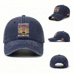 2026 Lunar Mission Splashdown Welcome Home Washed Cotton Baseball Cap Pacific Ocean April 10 Vintage Capsule Recovery Graphic TS02 Washed Cap Universal Fit Navy Print Your Wear