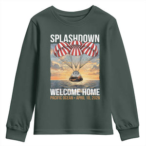 2026 Lunar Mission Splashdown Welcome Home Youth Sweatshirt Pacific Ocean April 10 Vintage Capsule Recovery Graphic TS02 Dark Forest Green Print Your Wear