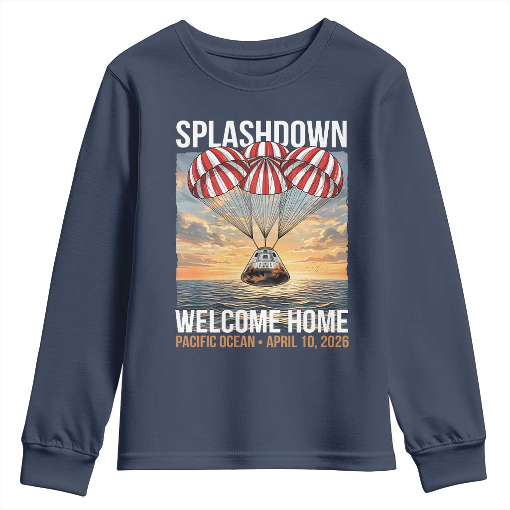 2026 Lunar Mission Splashdown Welcome Home Youth Sweatshirt Pacific Ocean April 10 Vintage Capsule Recovery Graphic TS02 Navy Print Your Wear