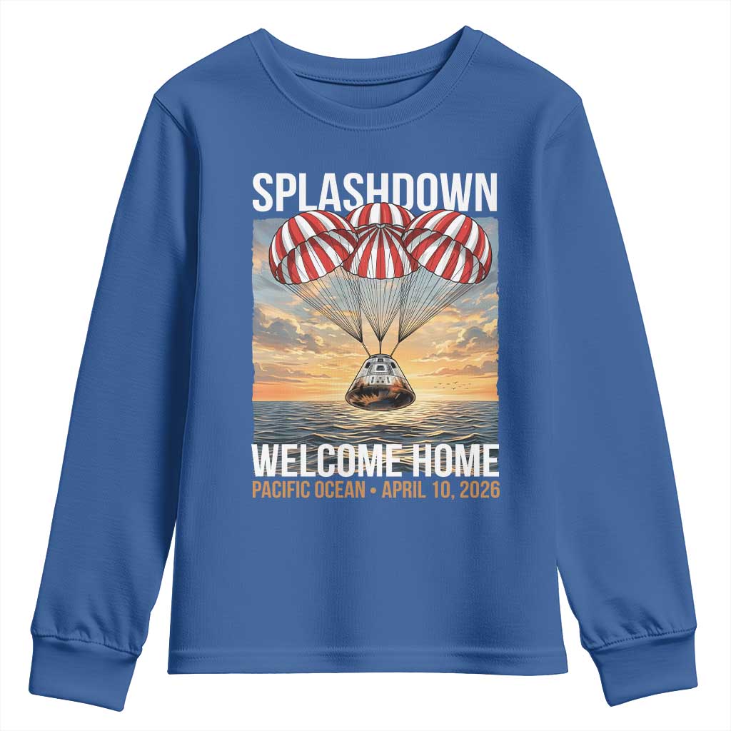 2026 Lunar Mission Splashdown Welcome Home Youth Sweatshirt Pacific Ocean April 10 Vintage Capsule Recovery Graphic TS02 Royal Blue Print Your Wear