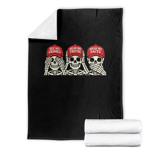 See No Crimes Hear No Truth Speak No Facts Skeletons Throw Blanket Political Satire Three Wise Monkeys Graphic TS02 Black Print Your Wear
