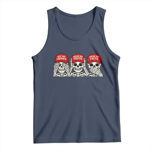 See No Crimes Hear No Truth Speak No Facts Skeletons Tank Top Political Satire Three Wise Monkeys Graphic TS02 Navy Print Your Wear