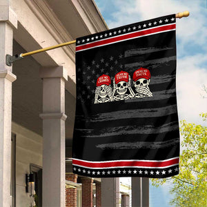 See No Crimes Hear No Truth Speak No Facts Skeletons Garden Flag Political Satire Three Wise Monkeys Graphic TS02 Distressed Black Red Print Your Wear