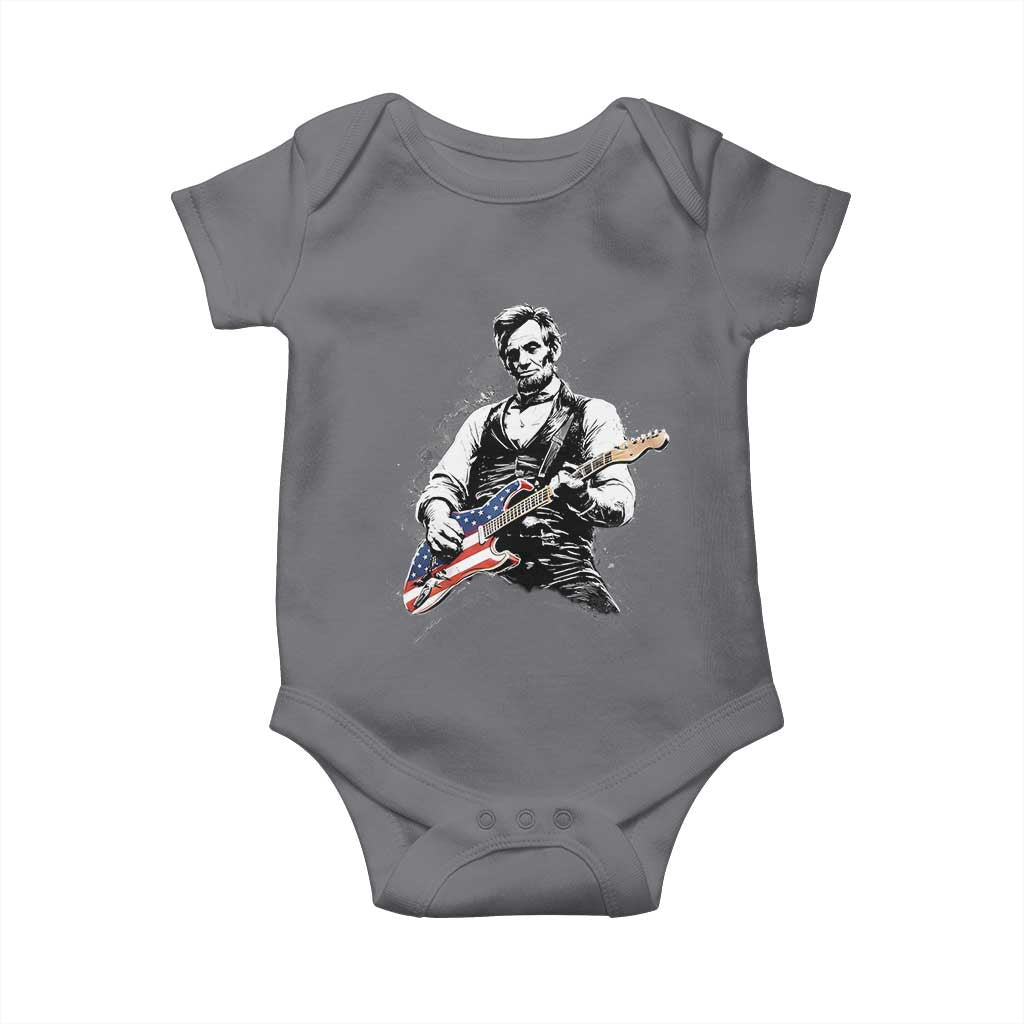 Rockin Abe Abraham Lincoln Playing Electric Guitar Baby Onesie Patriotic Music Rocker Mashup 4th of July Celebration TS02 Charcoal Print Your Wear