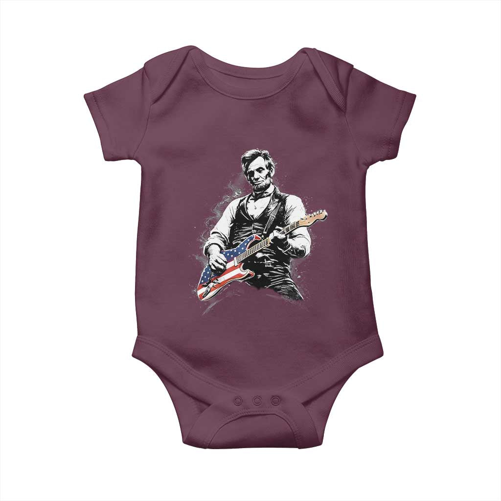Rockin Abe Abraham Lincoln Playing Electric Guitar Baby Onesie Patriotic Music Rocker Mashup 4th of July Celebration TS02 Maroon Print Your Wear
