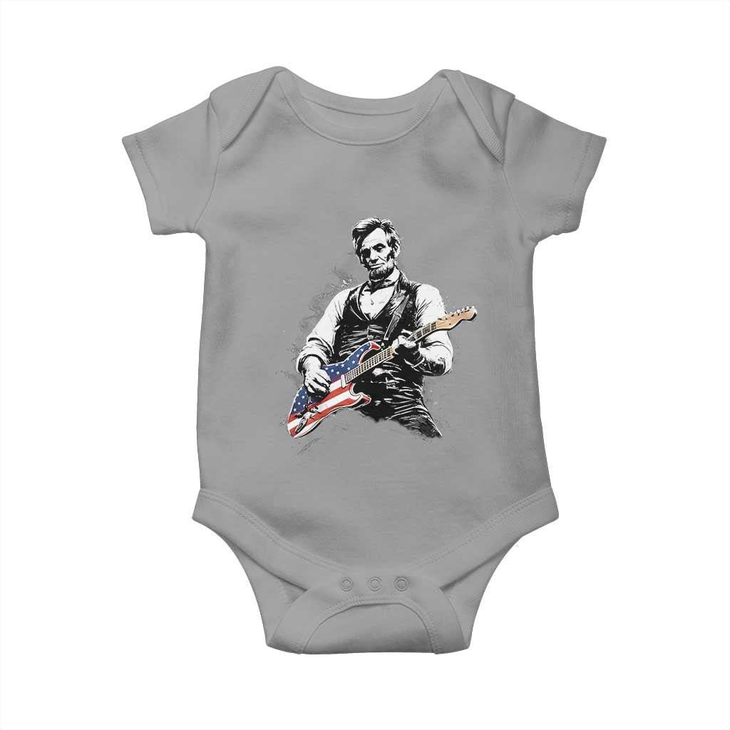 Rockin Abe Abraham Lincoln Playing Electric Guitar Baby Onesie Patriotic Music Rocker Mashup 4th of July Celebration TS02 Sport Gray Print Your Wear