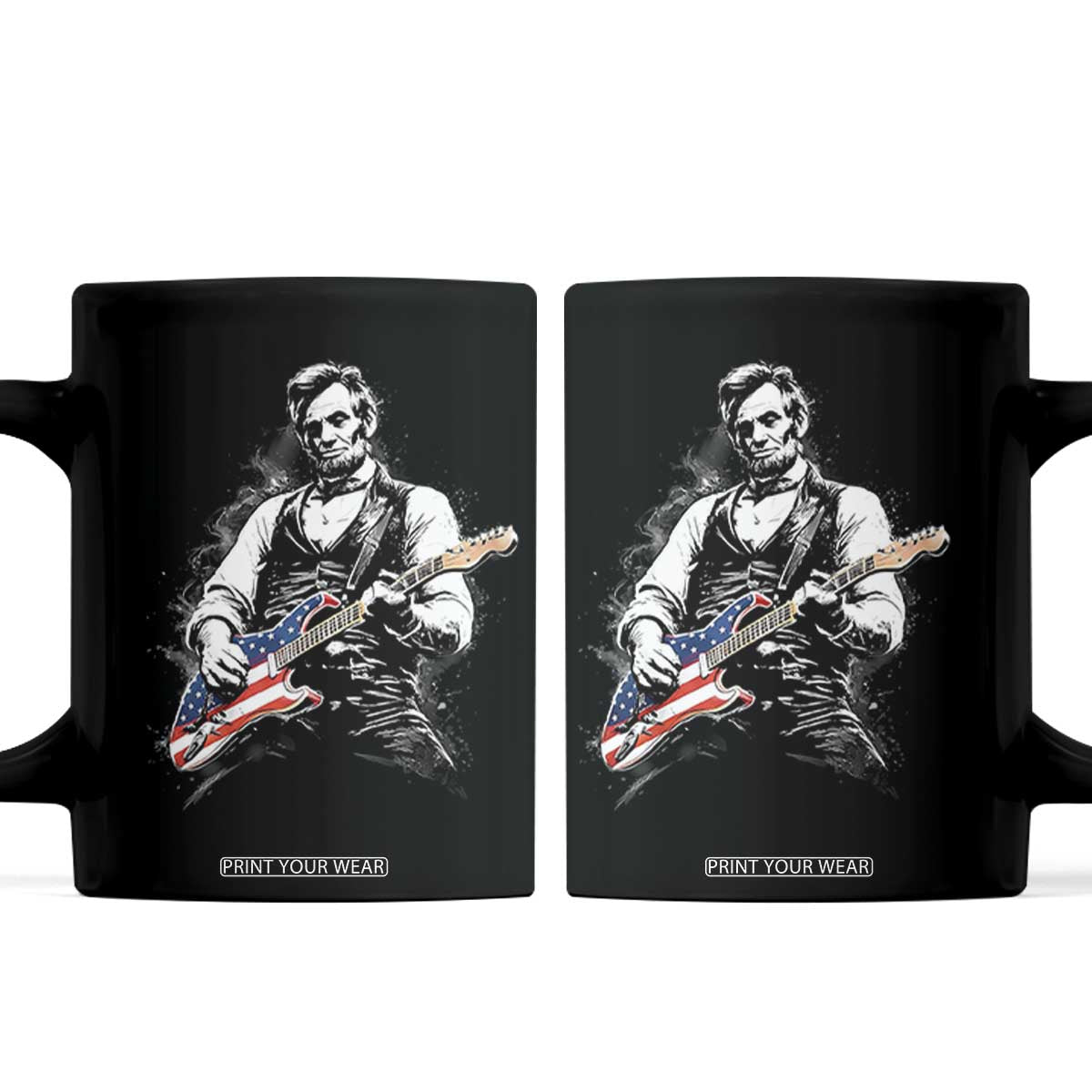 Rockin Abe Abraham Lincoln Playing Electric Guitar Coffee Mug Patriotic Music Rocker Mashup 4th of July Celebration TS02 Black Print Your Wear