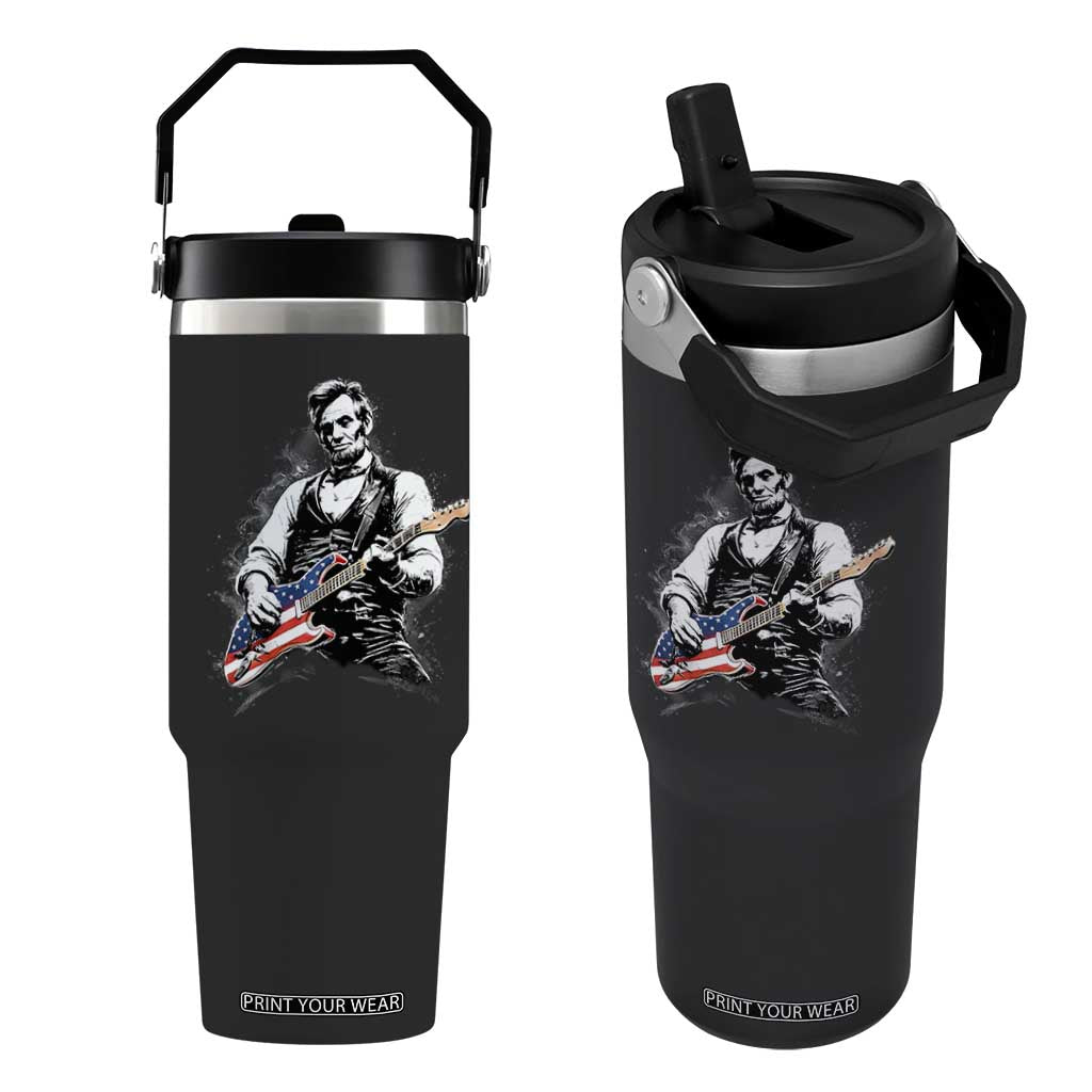 Rockin Abe Abraham Lincoln Playing Electric Guitar Flip Straw Tumbler Patriotic Music Rocker Mashup 4th of July Celebration TS02 One Size: 30 oz Black Print Your Wear