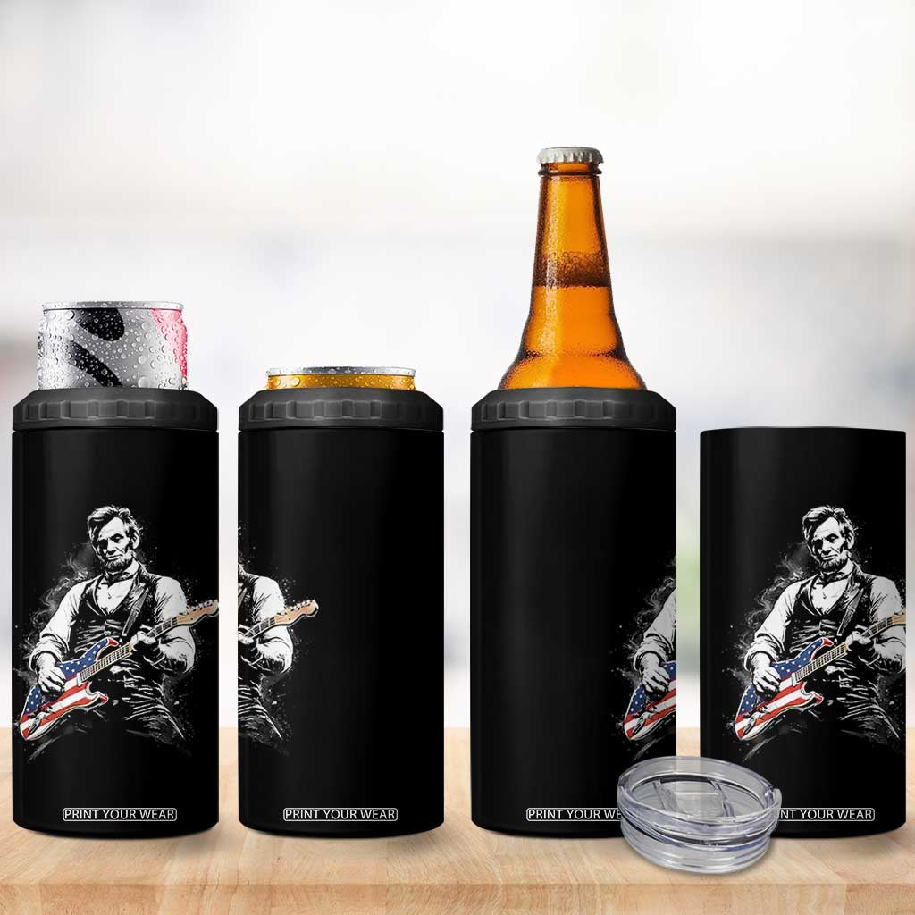 Rockin Abe Abraham Lincoln Playing Electric Guitar 4 in 1 Can Cooler Tumbler Patriotic Music Rocker Mashup 4th of July Celebration TS02 Print Your Wear