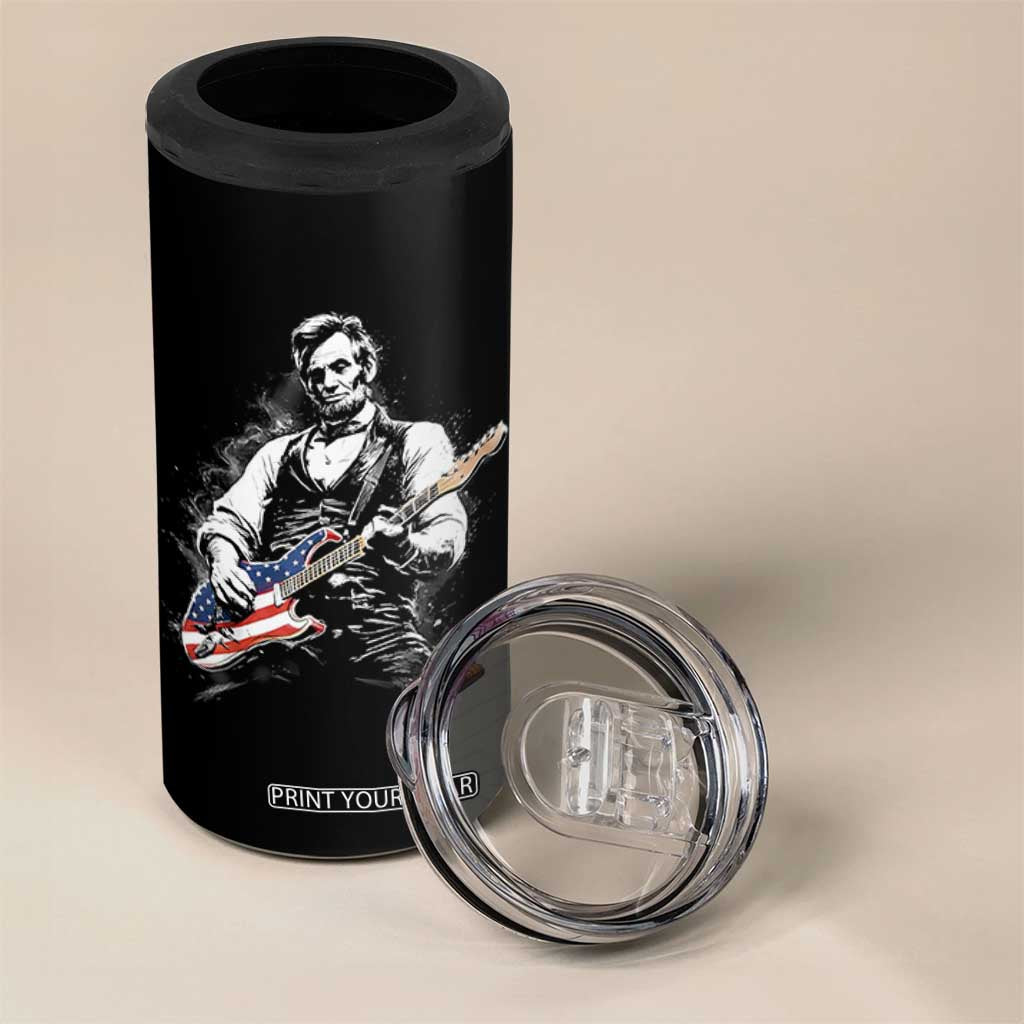 Rockin Abe Abraham Lincoln Playing Electric Guitar 4 in 1 Can Cooler Tumbler Patriotic Music Rocker Mashup 4th of July Celebration TS02 Print Your Wear