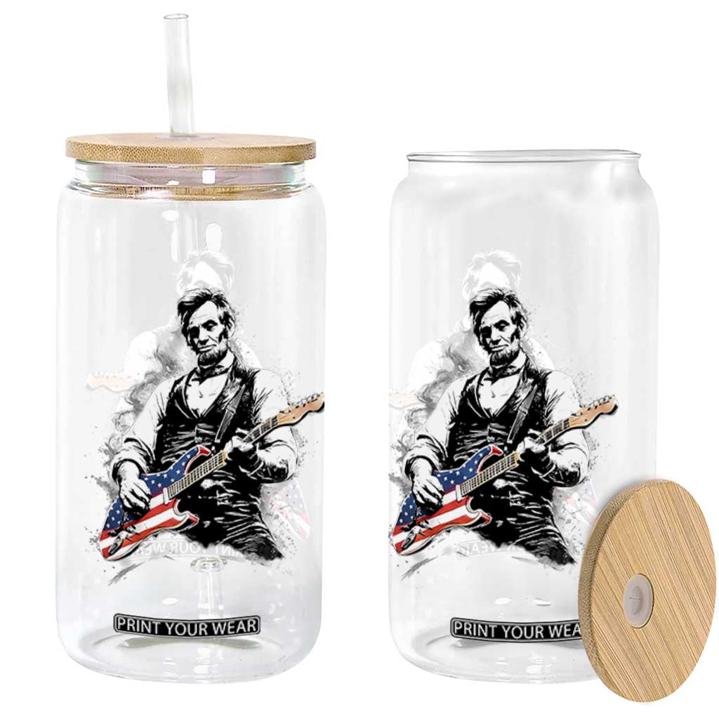 Rockin Abe Abraham Lincoln Playing Electric Guitar Glass Can Patriotic Music Rocker Mashup 4th of July Celebration TS02 Print Your Wear