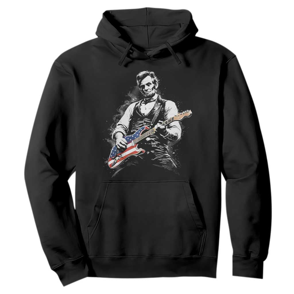 Rockin Abe Abraham Lincoln Playing Electric Guitar Hoodie Patriotic Music Rocker Mashup 4th of July Celebration TS02 Black Print Your Wear