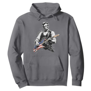 Rockin Abe Abraham Lincoln Playing Electric Guitar Hoodie Patriotic Music Rocker Mashup 4th of July Celebration TS02 Charcoal Print Your Wear