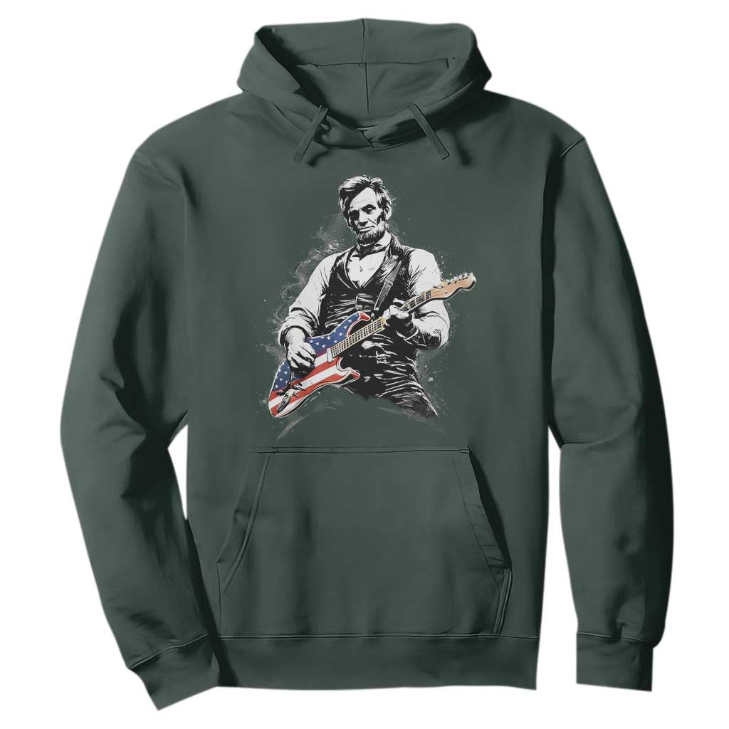 Rockin Abe Abraham Lincoln Playing Electric Guitar Hoodie Patriotic Music Rocker Mashup 4th of July Celebration TS02 Dark Forest Green Print Your Wear