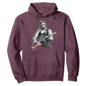 Rockin Abe Abraham Lincoln Playing Electric Guitar Hoodie Patriotic Music Rocker Mashup 4th of July Celebration TS02 Maroon Print Your Wear