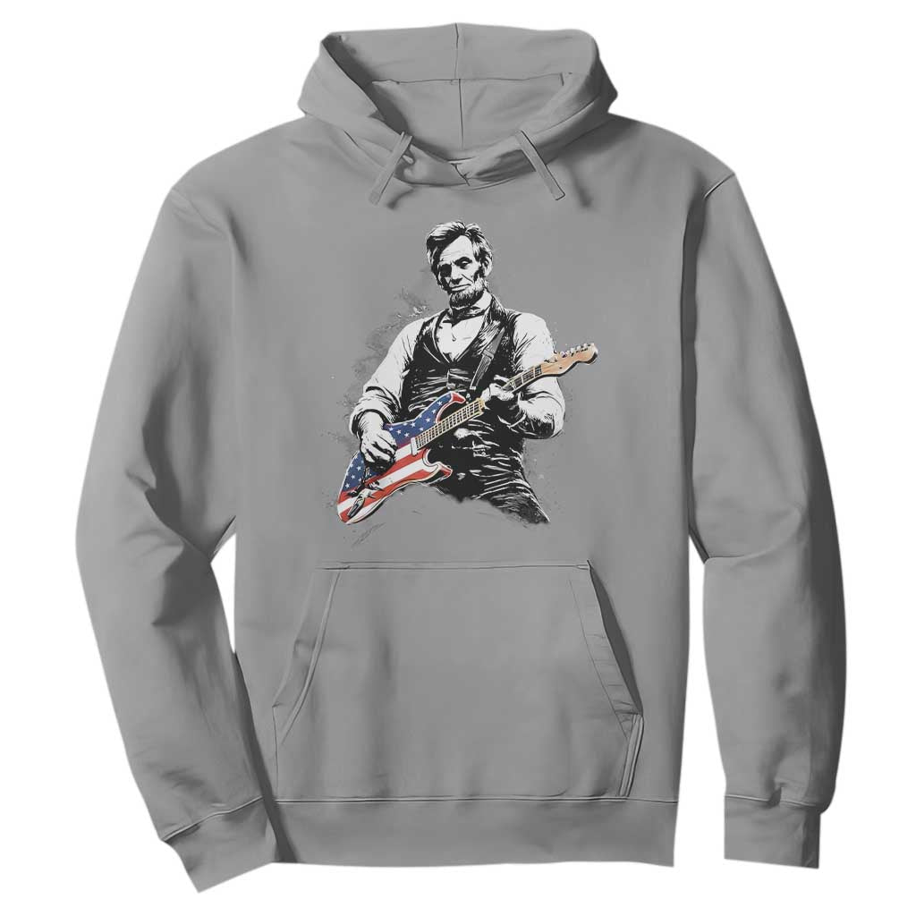 Rockin Abe Abraham Lincoln Playing Electric Guitar Hoodie Patriotic Music Rocker Mashup 4th of July Celebration TS02 Sport Gray Print Your Wear
