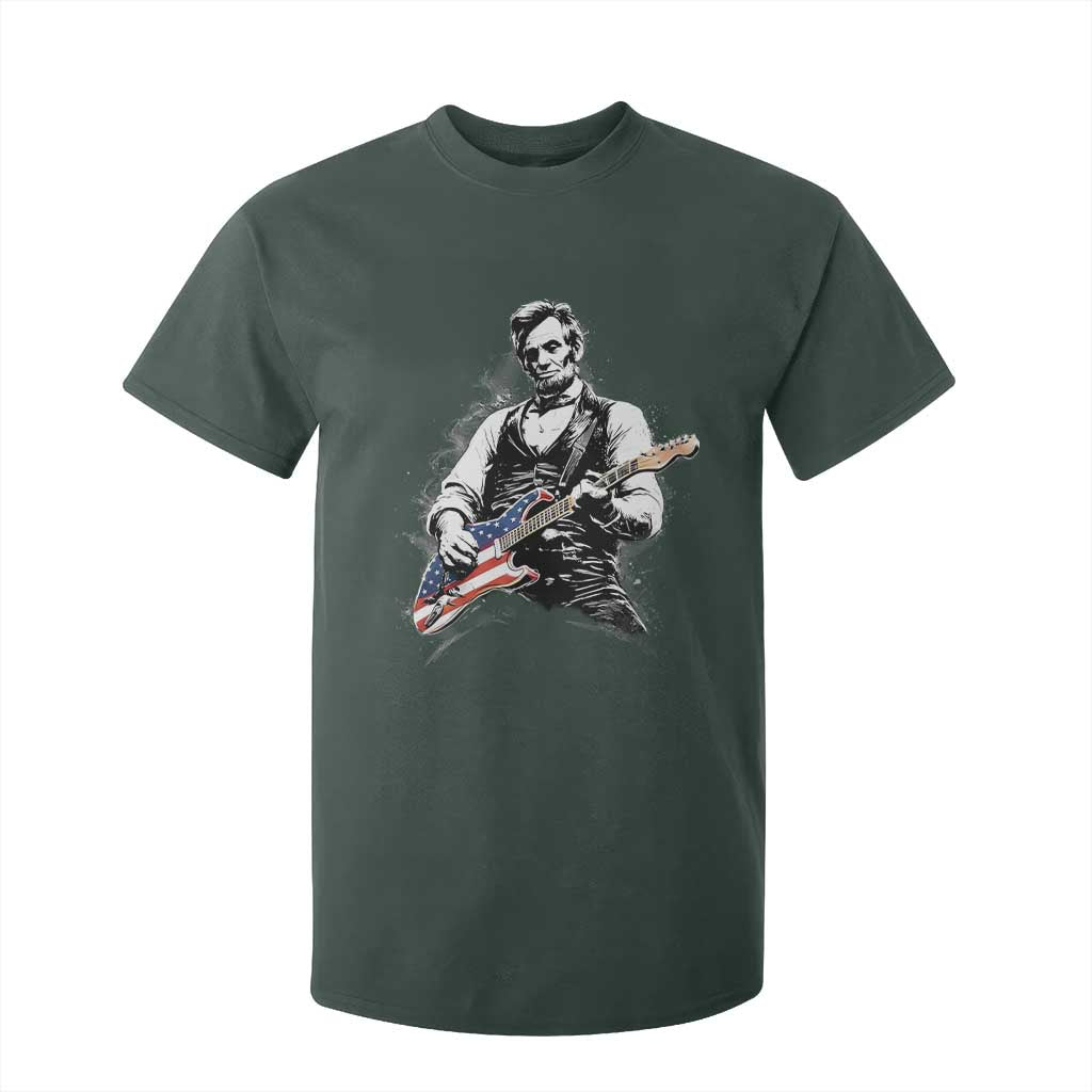 Rockin Abe Abraham Lincoln Playing Electric Guitar T Shirt For Kid Patriotic Music Rocker Mashup 4th of July Celebration TS02 Dark Forest Green Print Your Wear